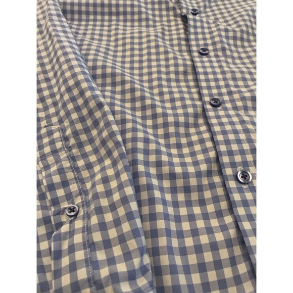 STANTT Shirt Mens Blue Plaid Button Up Long Sleeve Custom Fit - Button/Zipper - Picture 2 of 7